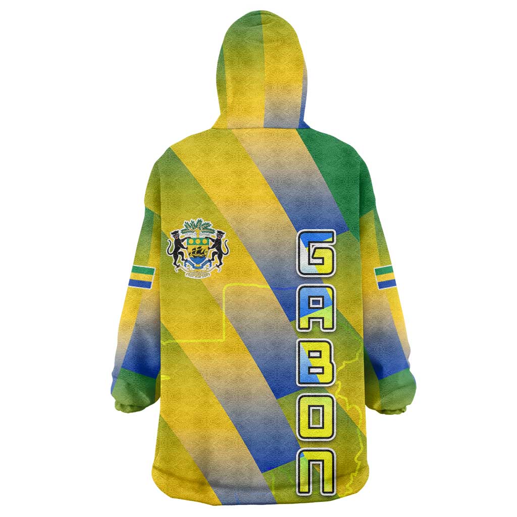 Gabon Flag Wearable Blanket Hoodie - National Coat of Arms and Vertical Design