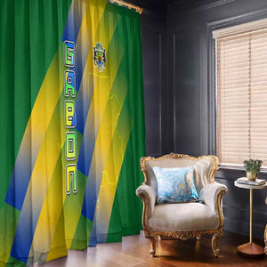 Gabon Flag Window Curtain - National Coat of Arms and Vertical Design