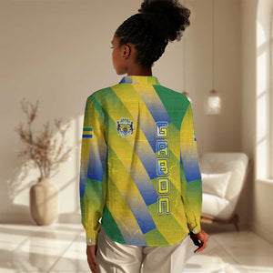 Gabon Flag Women Casual Shirt - National Coat of Arms and Vertical Design