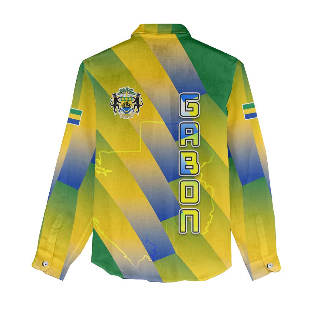 Gabon Flag Women Casual Shirt - National Coat of Arms and Vertical Design