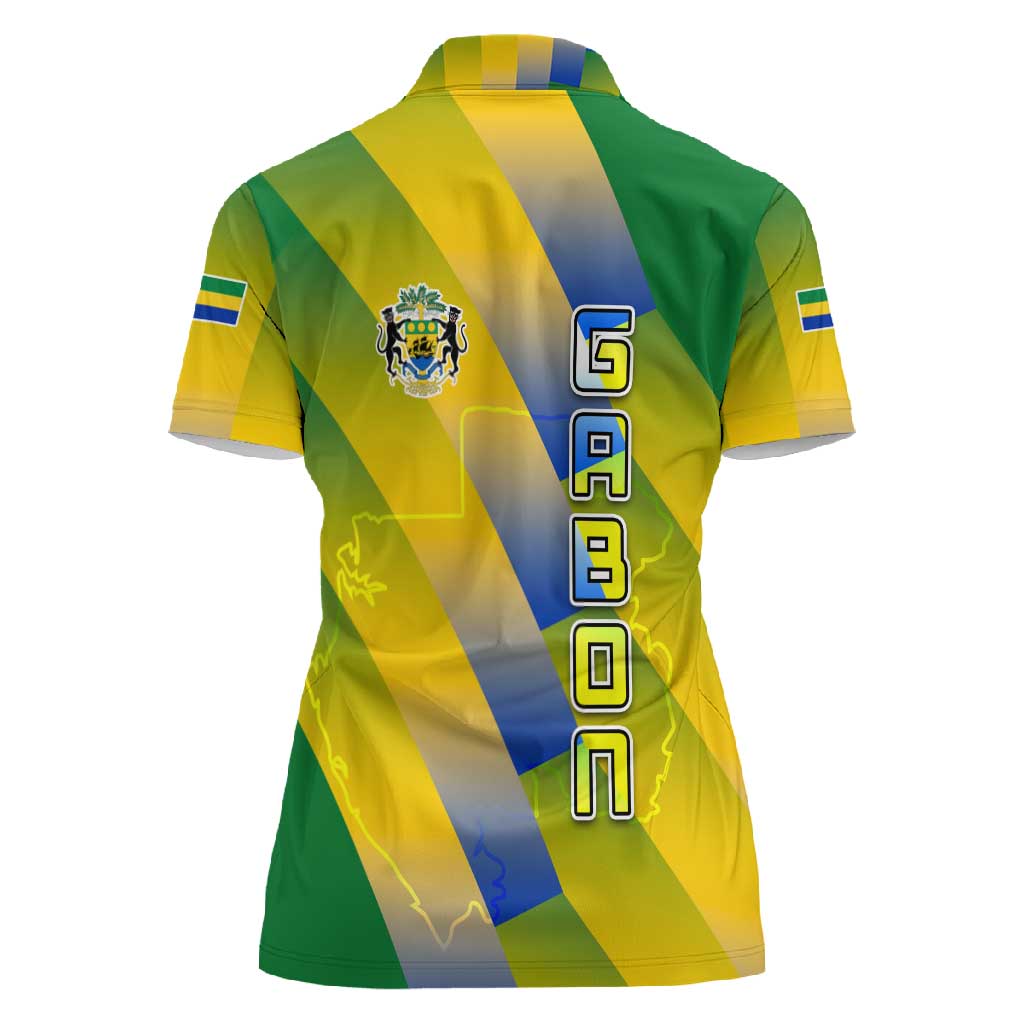 Gabon Flag Women Polo Shirt - National Coat of Arms and Vertical Design