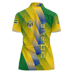 Gabon Flag Women Polo Shirt - National Coat of Arms and Vertical Design
