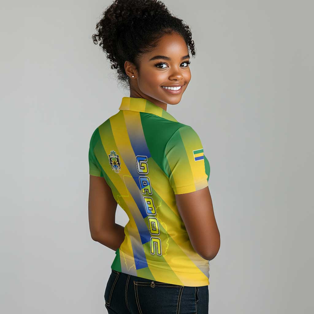 Gabon Flag Women Polo Shirt - National Coat of Arms and Vertical Design
