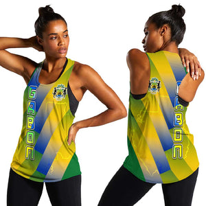 Gabon Flag Women Racerback Tank - National Coat of Arms and Vertical Design