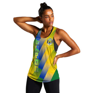 Gabon Flag Women Racerback Tank - National Coat of Arms and Vertical Design