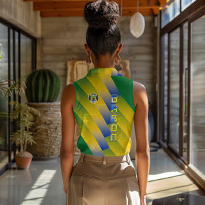 Gabon Flag Women Sleeveless Polo Shirt - National Coat of Arms and Vertical Design