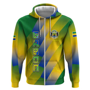 Gabon Flag Zip Hoodie - National Coat of Arms and Vertical Design
