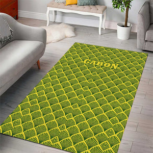 Gabon Tribal Pattern Area Rug - National Flag Colors and Bold Text Design
