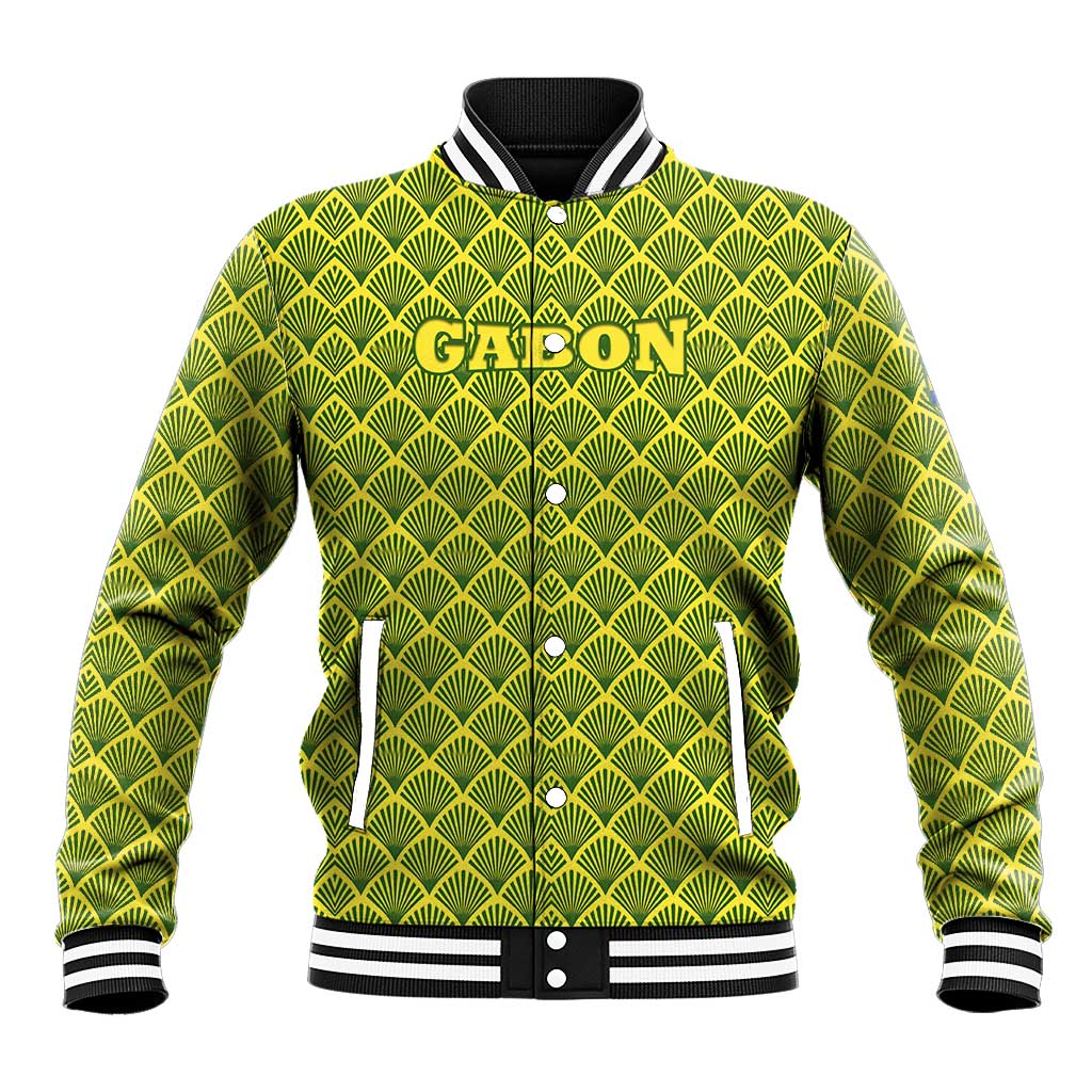 Gabon Tribal Pattern Baseball Jacket - National Flag Colors and Bold Text Design