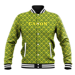 Gabon Tribal Pattern Baseball Jacket - National Flag Colors and Bold Text Design