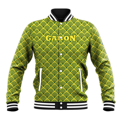Gabon Tribal Pattern Baseball Jacket - National Flag Colors and Bold Text Design