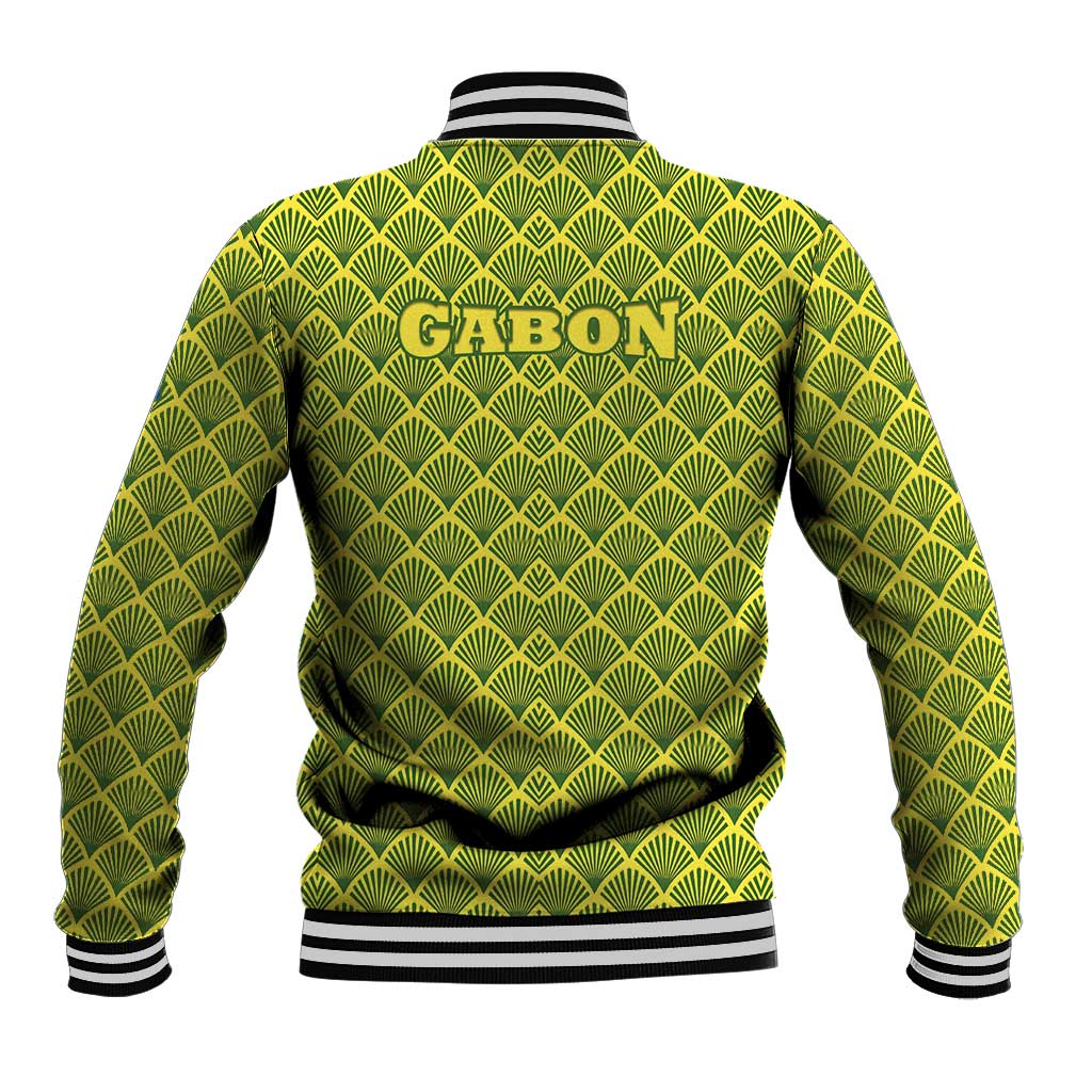 Gabon Tribal Pattern Baseball Jacket - National Flag Colors and Bold Text Design
