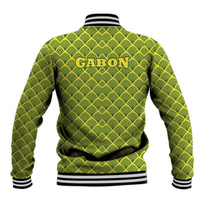 Gabon Tribal Pattern Baseball Jacket - National Flag Colors and Bold Text Design