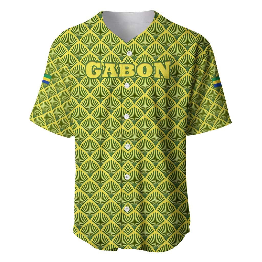 Gabon Tribal Pattern Baseball Jersey - National Flag Colors and Bold Text Design