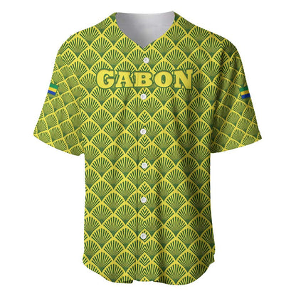 Gabon Tribal Pattern Baseball Jersey - National Flag Colors and Bold Text Design