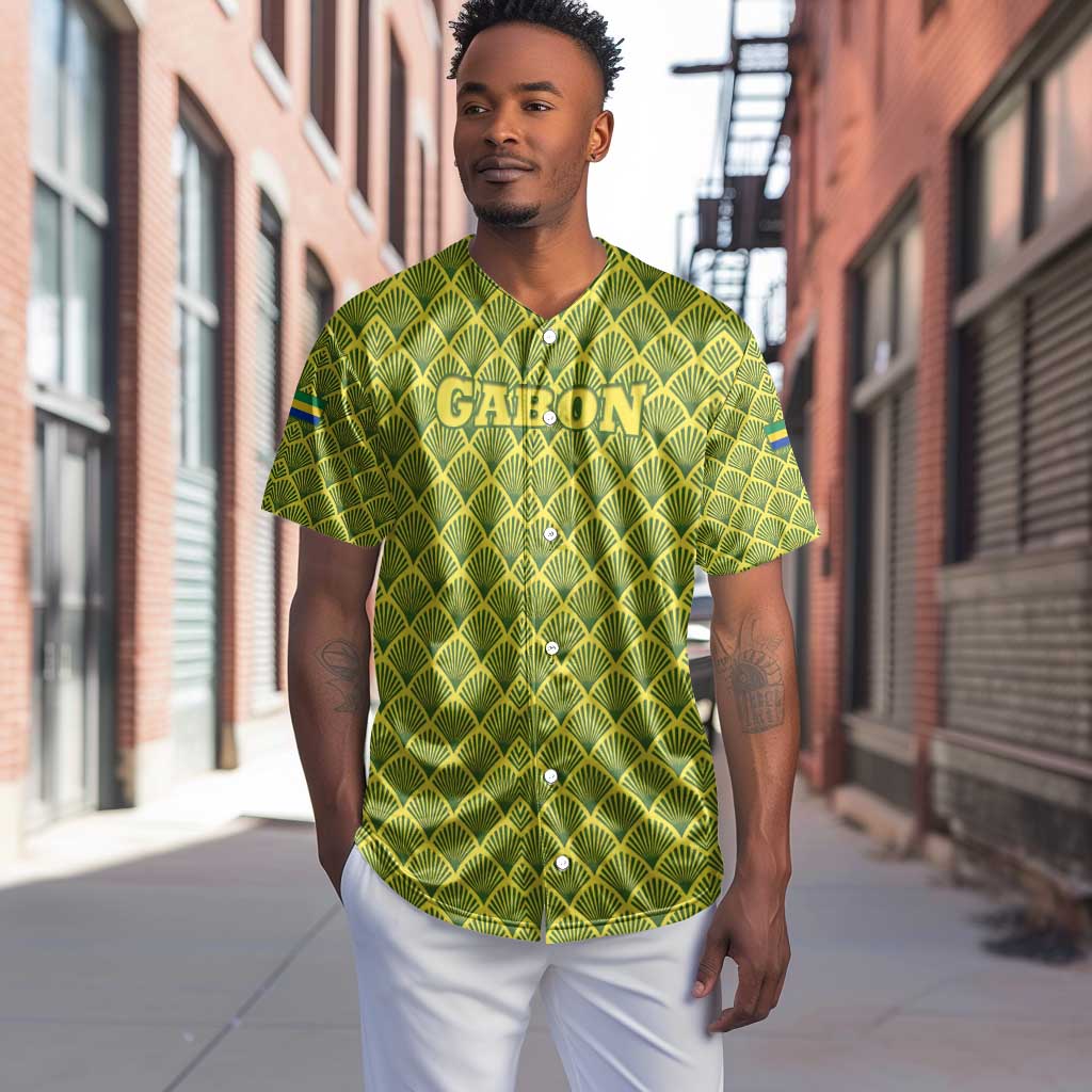 Gabon Tribal Pattern Baseball Jersey - National Flag Colors and Bold Text Design