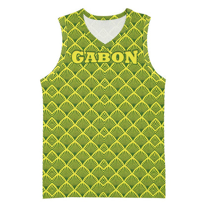Gabon Tribal Pattern Basketball Jersey - National Flag Colors and Bold Text Design - African Pride