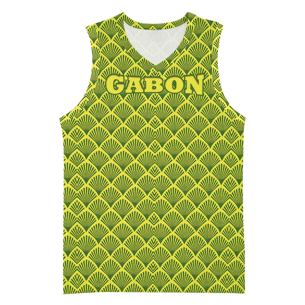 Gabon Tribal Pattern Basketball Jersey - National Flag Colors and Bold Text Design TS04