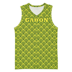 Gabon Tribal Pattern Basketball Jersey - National Flag Colors and Bold Text Design TS04