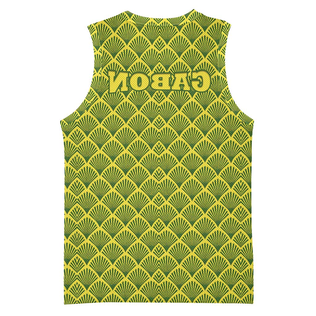 Gabon Tribal Pattern Basketball Jersey - National Flag Colors and Bold Text Design - African Pride