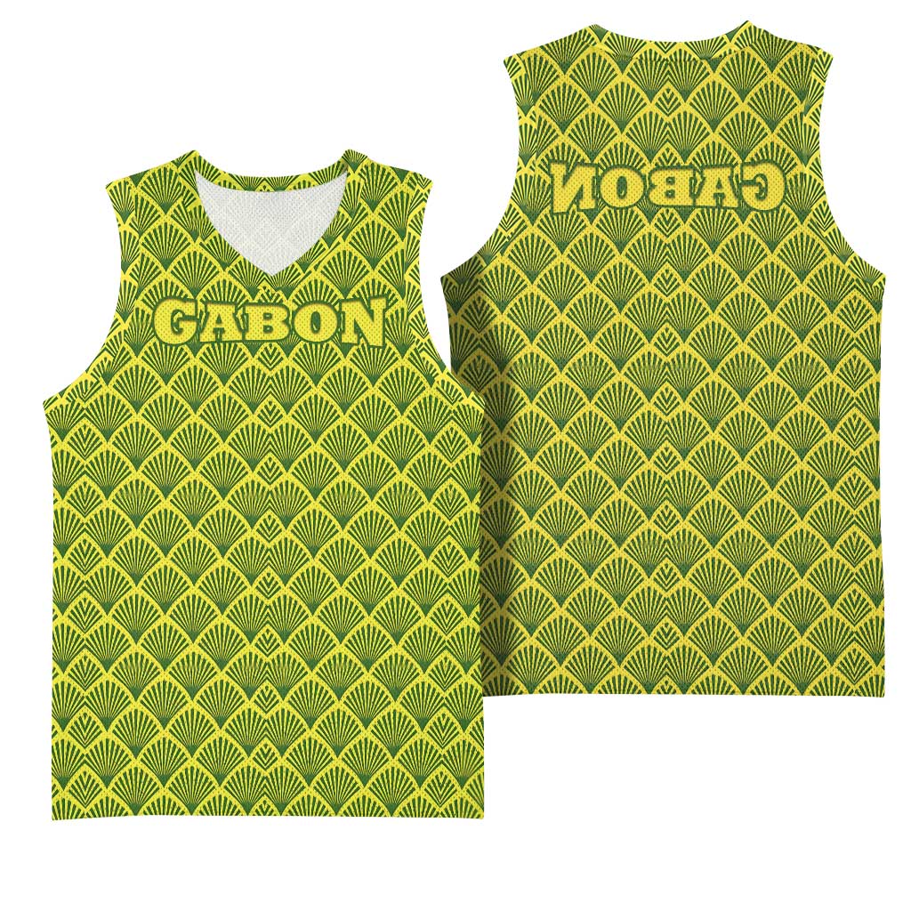 Gabon Tribal Pattern Basketball Jersey - National Flag Colors and Bold Text Design - African Pride