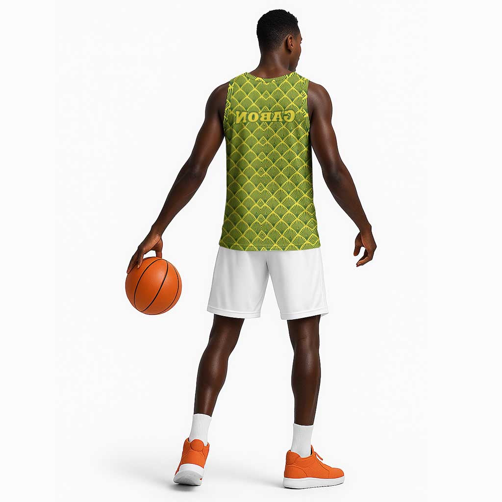 Gabon Tribal Pattern Basketball Jersey - National Flag Colors and Bold Text Design - African Pride