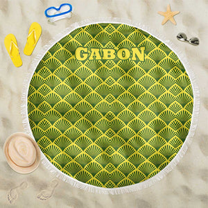 Gabon Tribal Pattern Beach Blanket - National Flag Colors and Bold Text Design