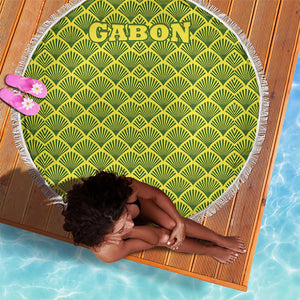 Gabon Tribal Pattern Beach Blanket - National Flag Colors and Bold Text Design
