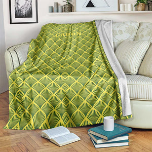 Gabon Tribal Pattern Blanket - National Flag Colors and Bold Text Design