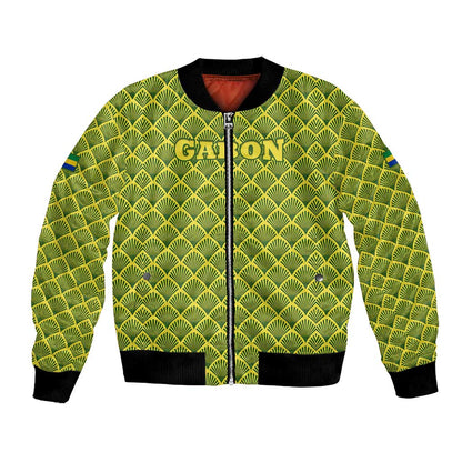 Gabon Tribal Pattern Bomber Jacket - National Flag Colors and Bold Text Design