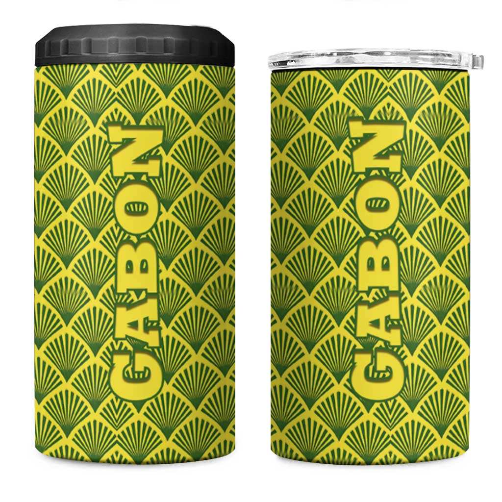 Gabon Tribal Pattern 4 in 1 Can Cooler Tumbler - National Flag Colors and Bold Text Design