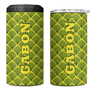 Gabon Tribal Pattern 4 in 1 Can Cooler Tumbler - National Flag Colors and Bold Text Design