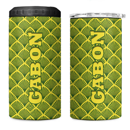 Gabon Tribal Pattern 4 in 1 Can Cooler Tumbler - National Flag Colors and Bold Text Design