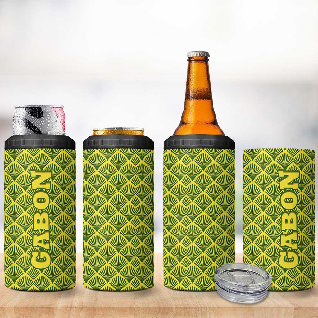 Gabon Tribal Pattern 4 in 1 Can Cooler Tumbler - National Flag Colors and Bold Text Design