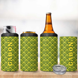 Gabon Tribal Pattern 4 in 1 Can Cooler Tumbler - National Flag Colors and Bold Text Design
