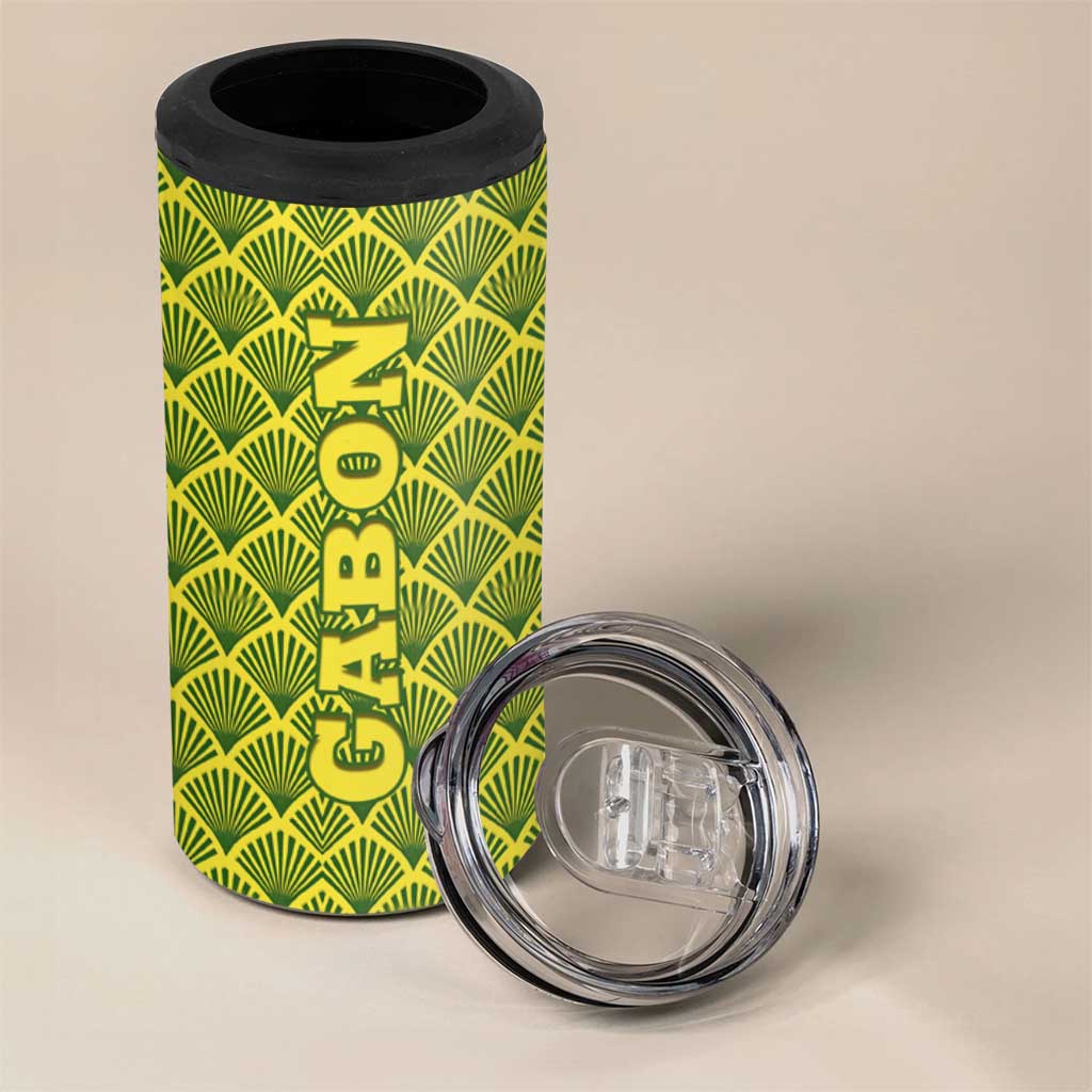Gabon Tribal Pattern 4 in 1 Can Cooler Tumbler - National Flag Colors and Bold Text Design