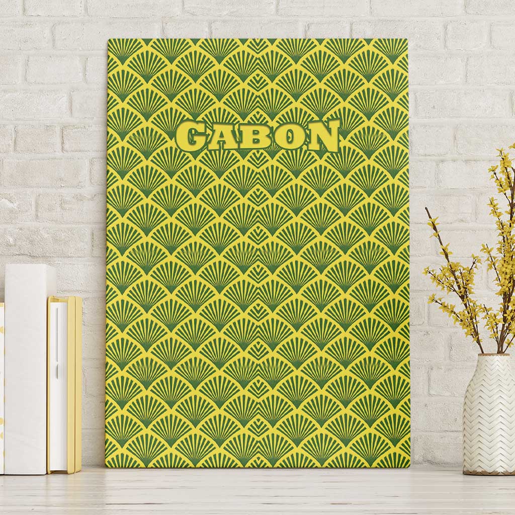 Gabon Tribal Pattern Canvas Wall Art - National Flag Colors and Bold Text Design