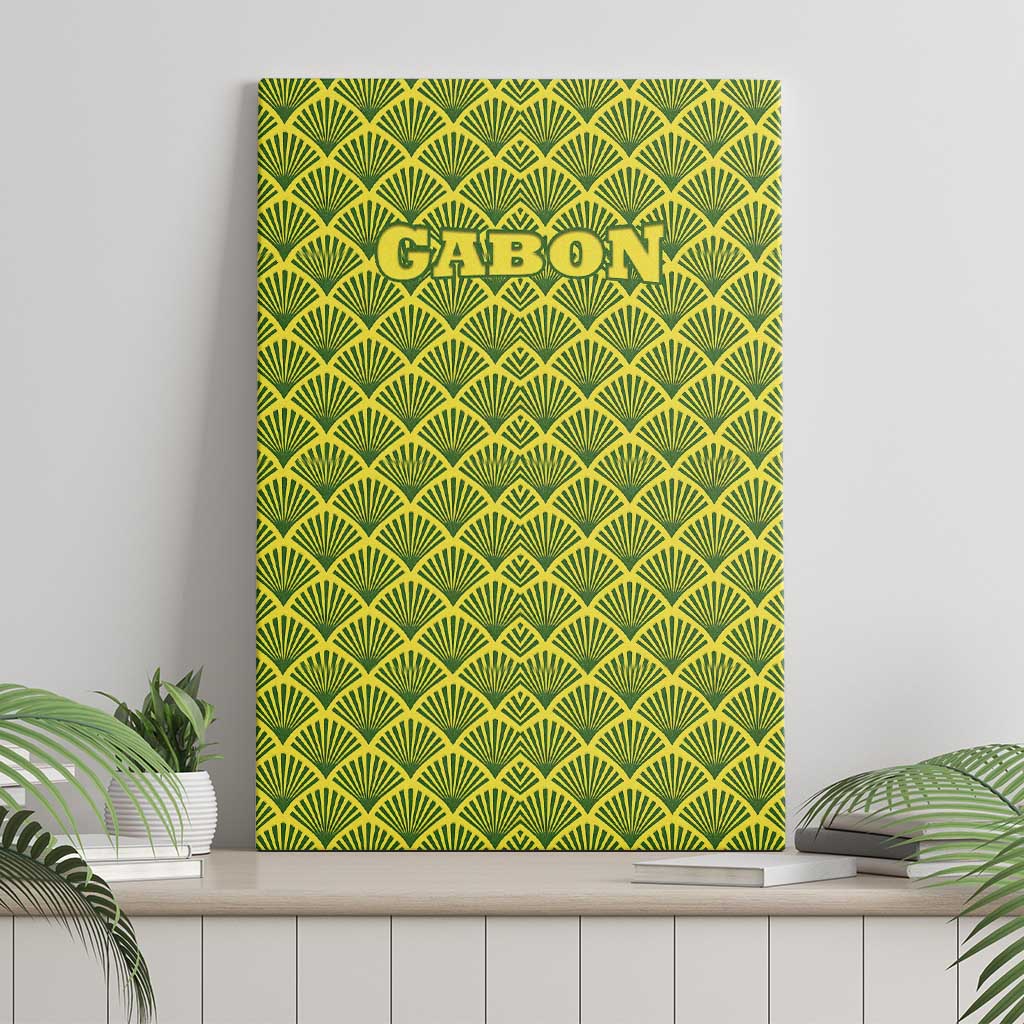Gabon Tribal Pattern Canvas Wall Art - National Flag Colors and Bold Text Design