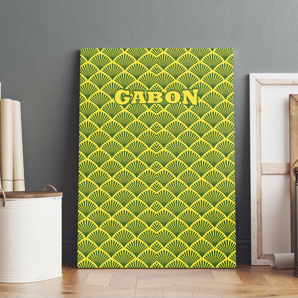 Gabon Tribal Pattern Canvas Wall Art - National Flag Colors and Bold Text Design