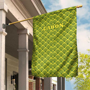 Gabon Tribal Pattern Garden Flag - National Flag Colors and Bold Text Design
