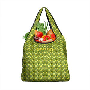 Gabon Tribal Pattern Grocery Bag - National Flag Colors and Bold Text Design