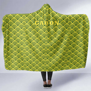 Gabon Tribal Pattern Hooded Blanket - National Flag Colors and Bold Text Design