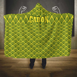 Gabon Tribal Pattern Hooded Blanket - National Flag Colors and Bold Text Design