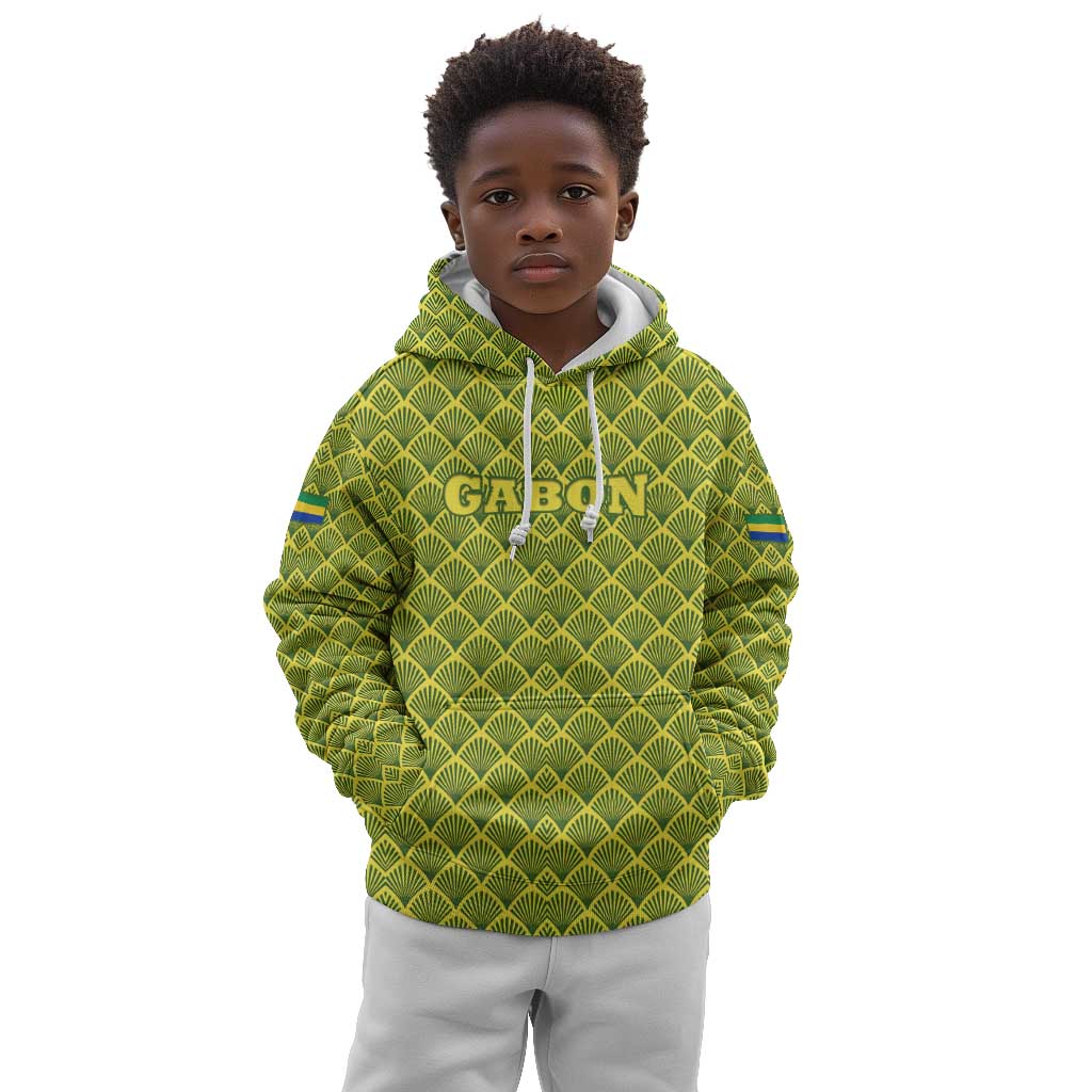 Gabon Tribal Pattern Kid Hoodie - National Flag Colors and Bold Text Design