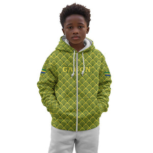 Gabon Tribal Pattern Kid Hoodie - National Flag Colors and Bold Text Design