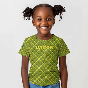 Gabon Tribal Pattern Kid T shirt - National Flag Colors and Bold Text Design