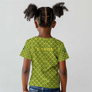 Gabon Tribal Pattern Kid T shirt - National Flag Colors and Bold Text Design