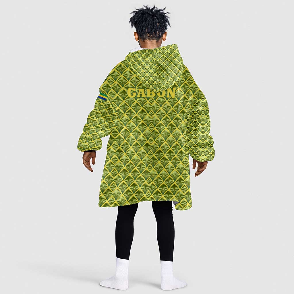 Gabon Tribal Pattern Kid Wearable Blanket Hoodie - National Flag Colors and Bold Text Design