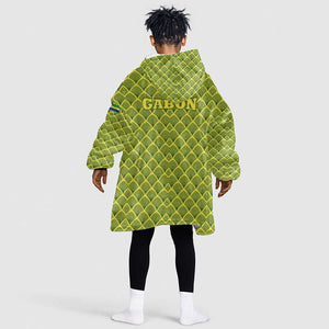 Gabon Tribal Pattern Kid Wearable Blanket Hoodie - National Flag Colors and Bold Text Design