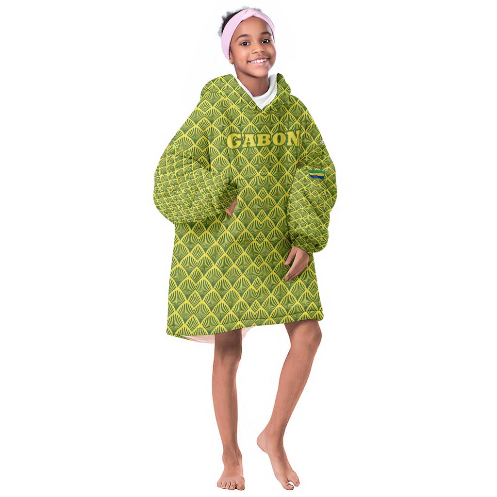 Gabon Tribal Pattern Kid Wearable Blanket Hoodie - National Flag Colors and Bold Text Design